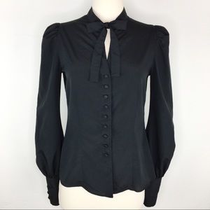 Tom Ford Italy puff sleeve tie neck button blouse